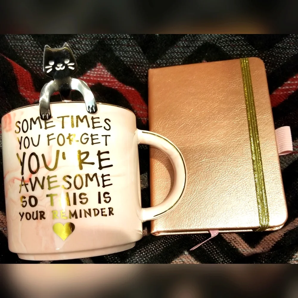 Inspirational Cup, Cat Spoon & Journal Set: Sometimes You Forget You're Awes…